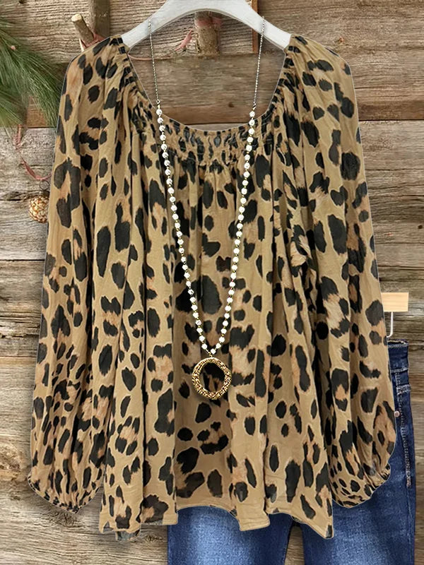 Vintage Leopard Print Loose Casual Blouse
