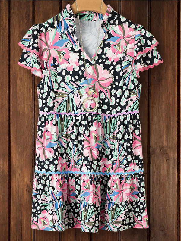 Floral Print Dress Whit Web Details