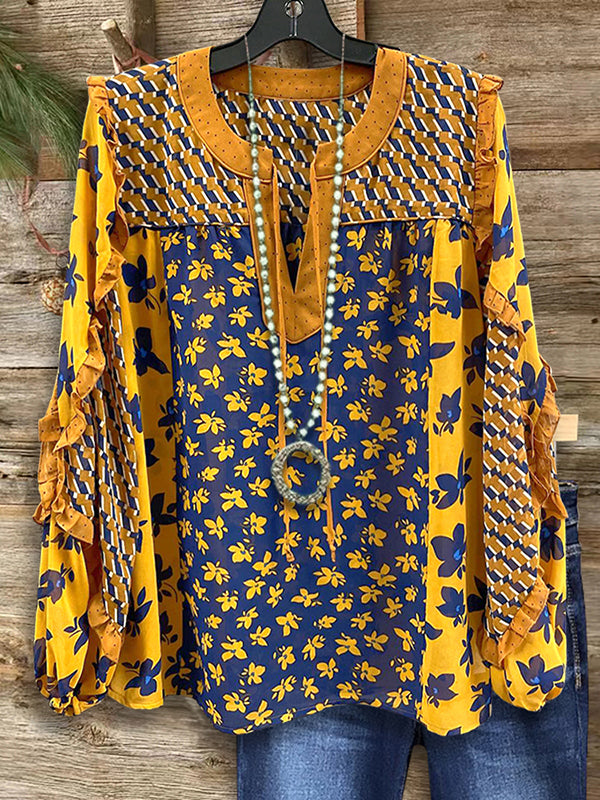 Floral Mixed Print Patchwork Blouse