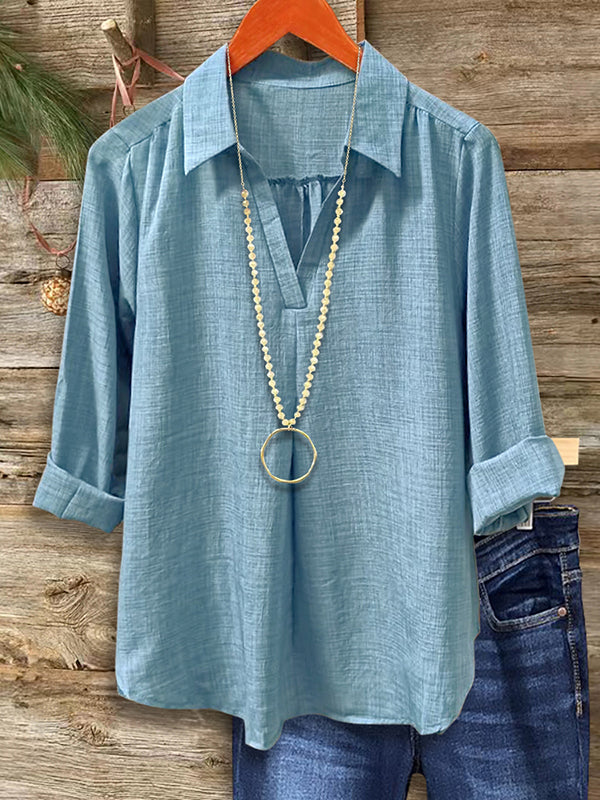 Cozy Lapel Linen Loose Blouse