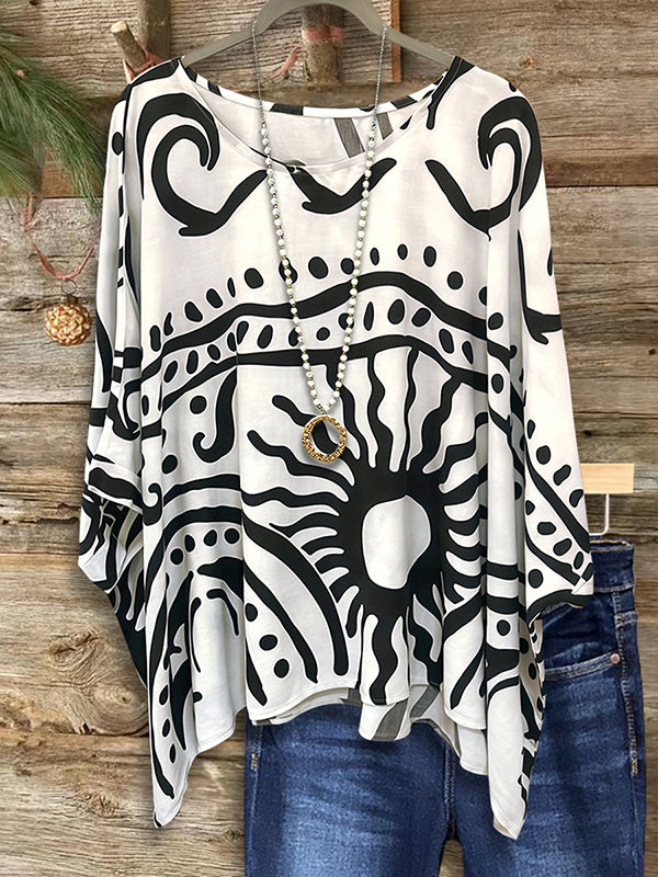 Art Nature Print Loose Blouse