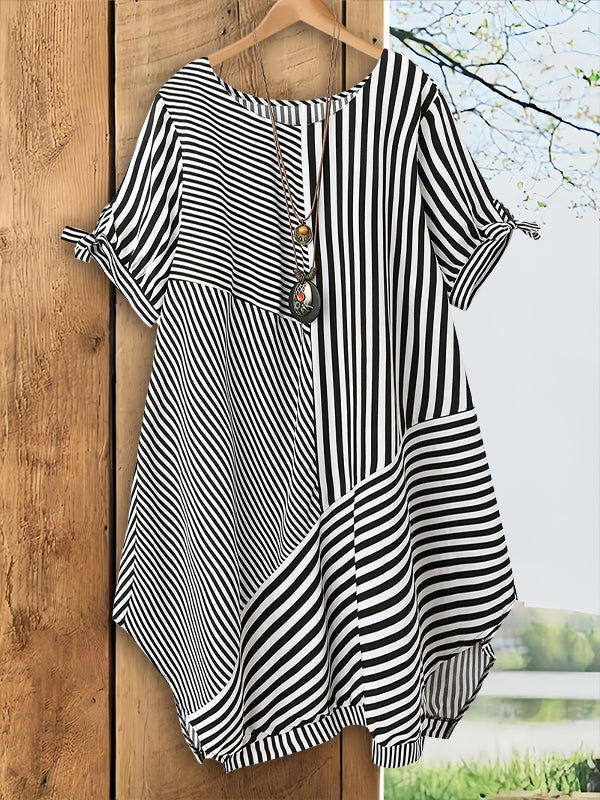Striped Patchwork Short Sleeve Dress
