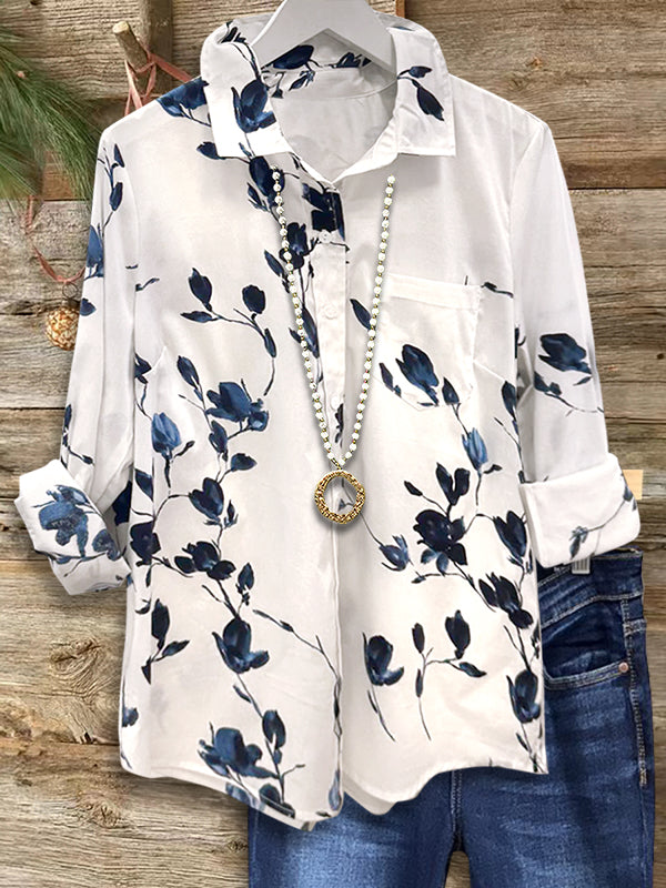 Art Floral Patch Pocket Blouse