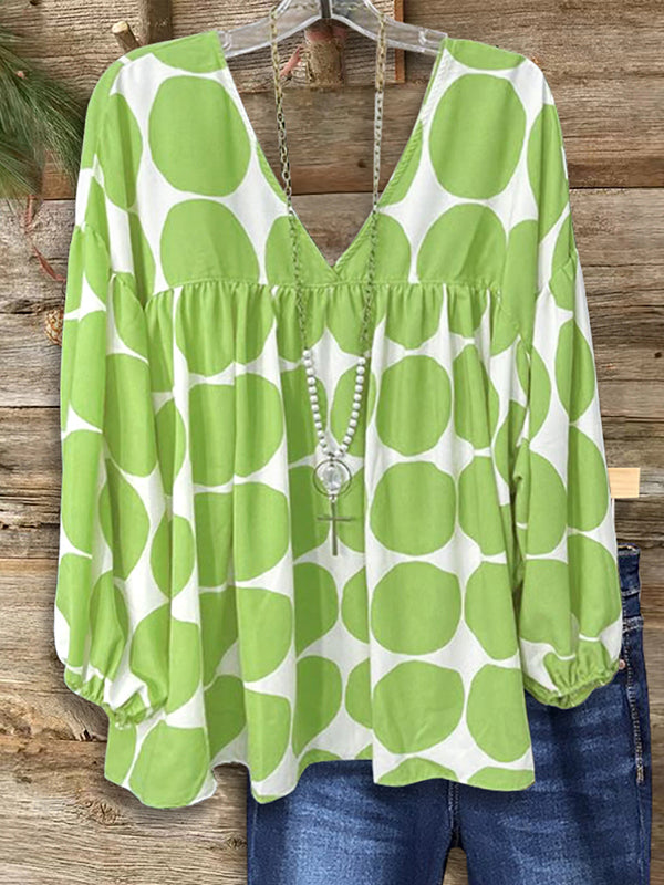 Polka Dot Print Puff Sleeve Blouse
