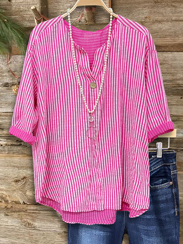 Stripe Button Loose Blouse