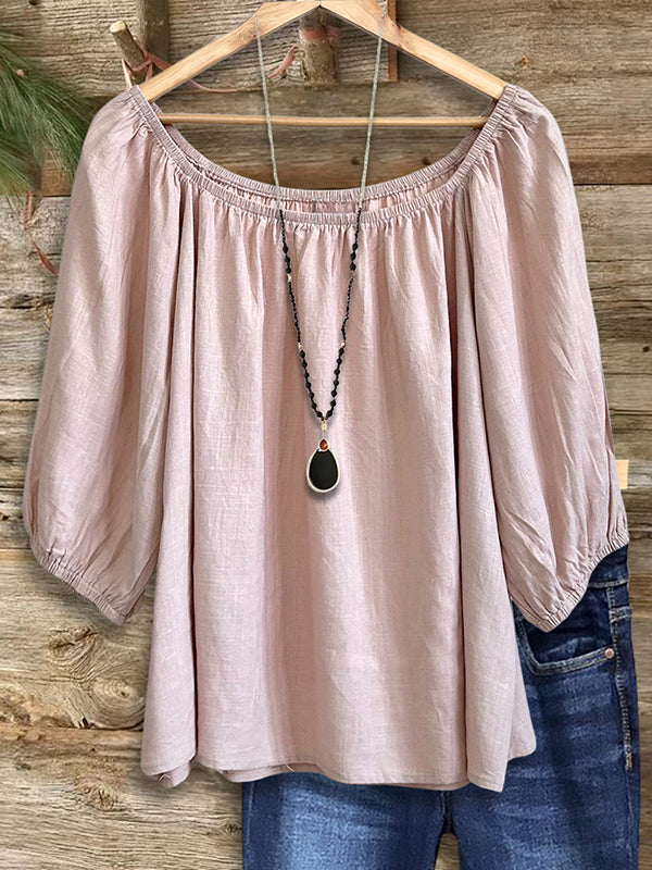 Round Neck Puff Sleeve Blouse