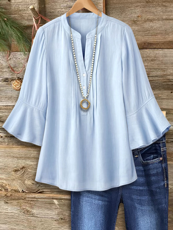 Split Neck Ruffle Sleeve Blouse