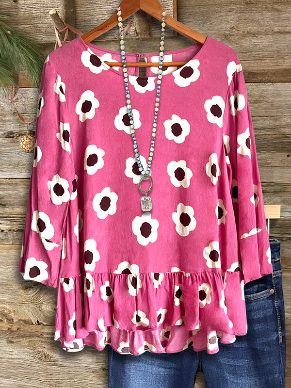 Floral Print Ruffle Hem Blouse