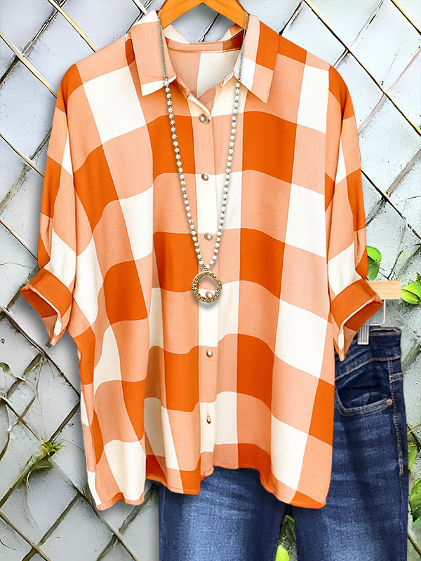 Check Batwing Sleeve Blouse