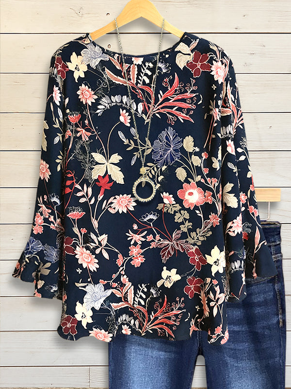Midnight Bloom Flared Sleeve Top