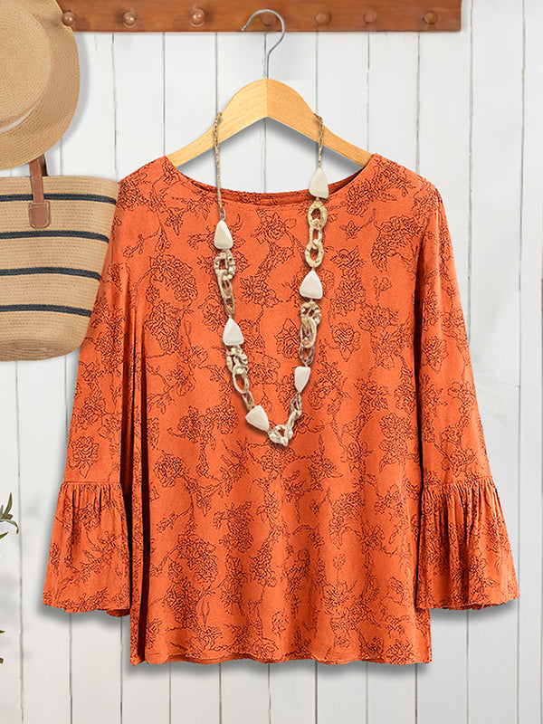Sunset Bloom Bell Sleeve Top