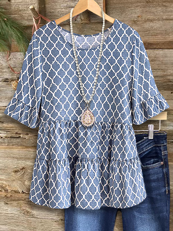 Chic Geo Ruffled Sleeve Tunic