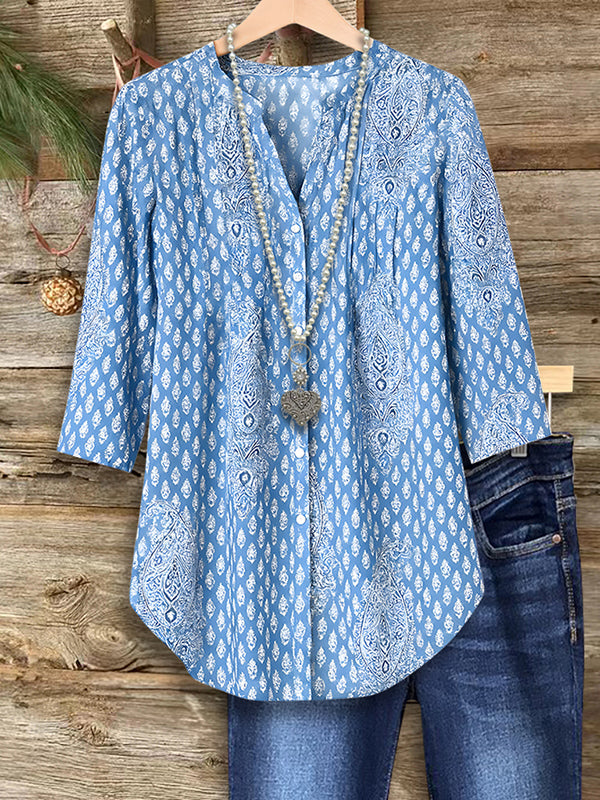 Blue Breeze Paisley Print Blouse