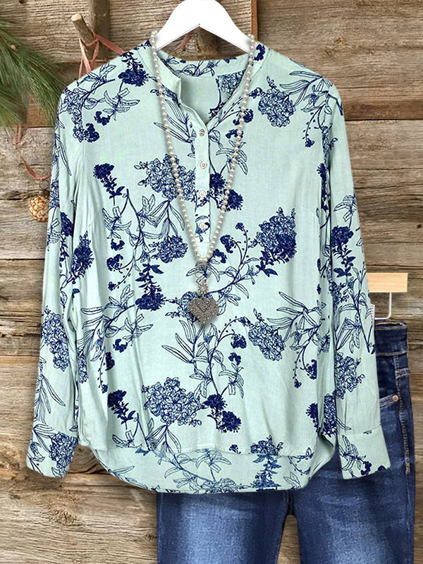 Mint Floral Button Henley Top