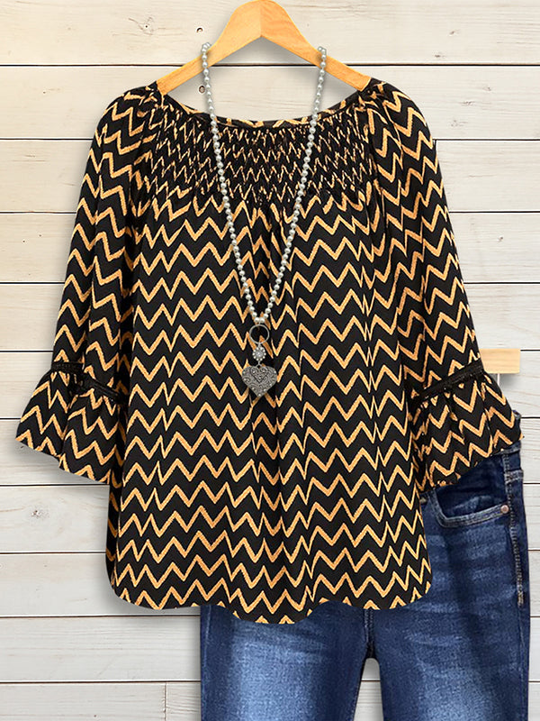 Chevron Ruffle Sleeve Blouse