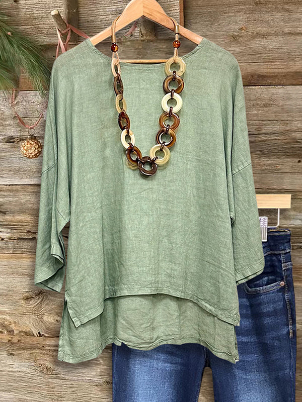Sage Linen Batwing Sleeve Top