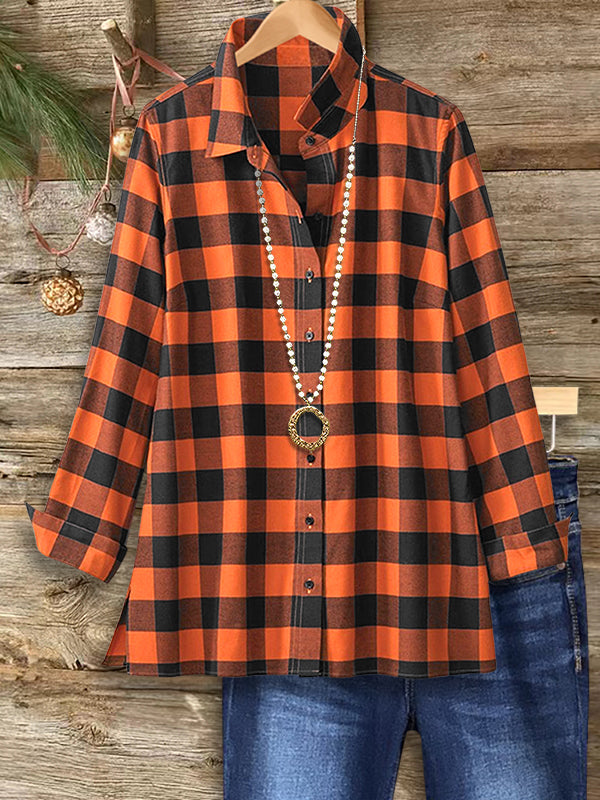 Rust Plaid Button-Up Shirt