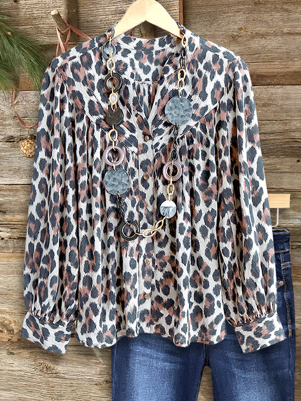 Classic Leopard Puff Sleeve Blouse