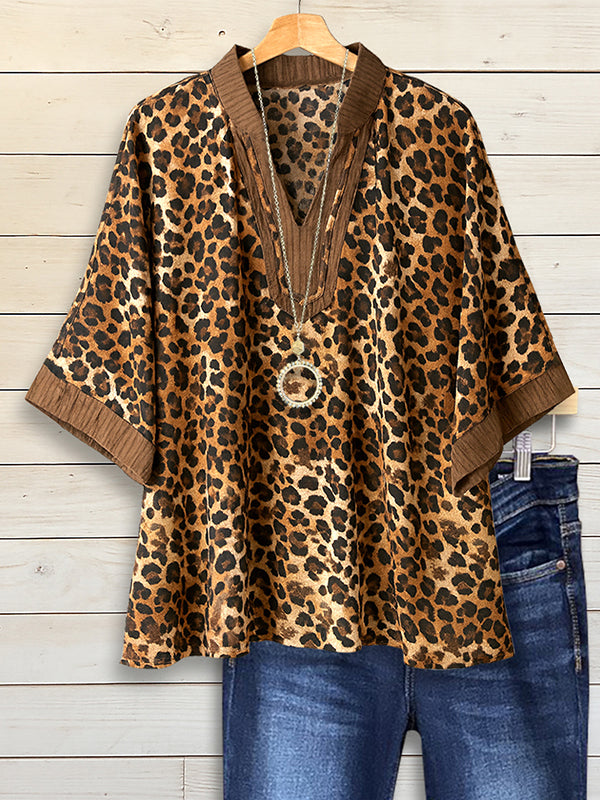 Wild Leopard V-Neck Poncho Top