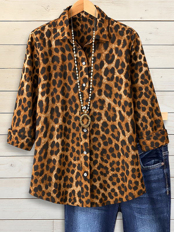 Wild Leopard Button-Up Long Sleeve Shirt