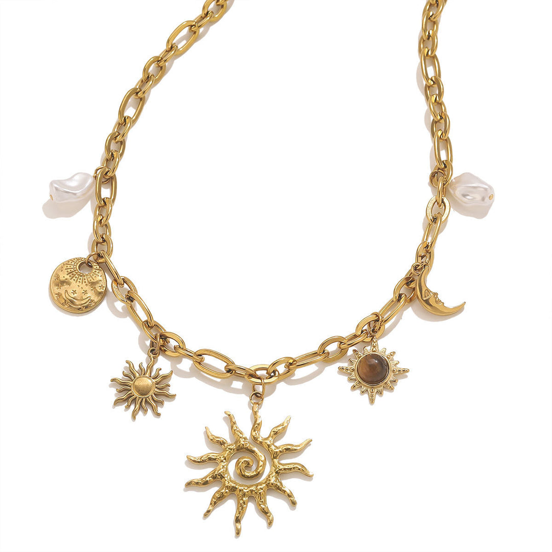 Golden Sun & Moon Charm Necklace