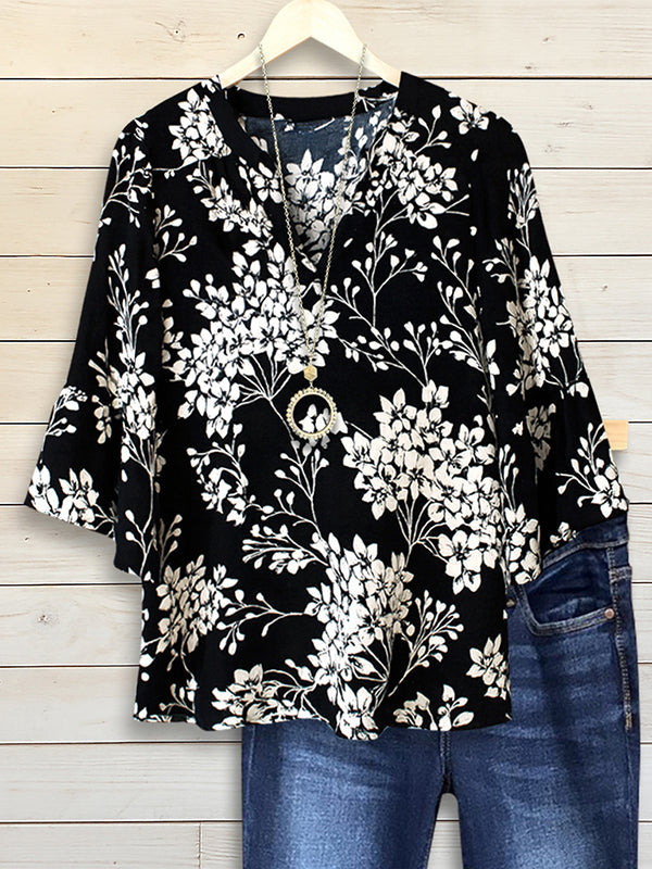Midnight Blossom Ruffle Sleeve Top