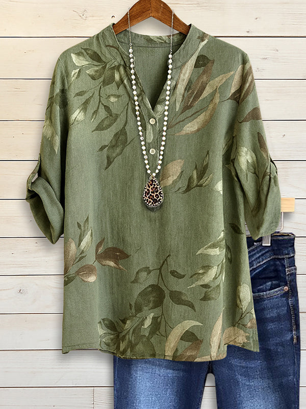 Olive Whisper V-Neck Rolled Sleeve Blouse