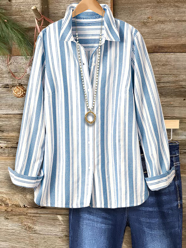 Blue Striped Button-Up Shirt