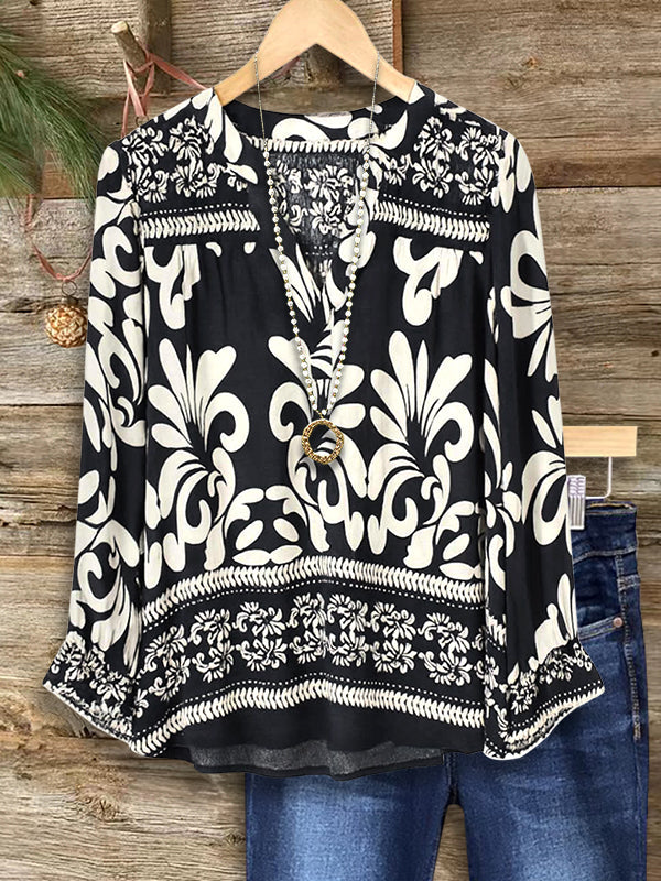 Midnight Elegance V-Neck Blouse