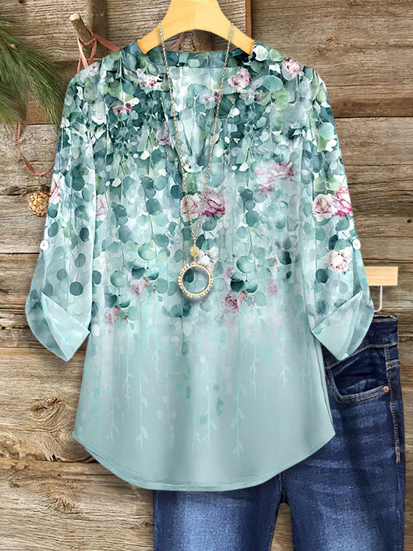 Misty Bloom Watercolor Top