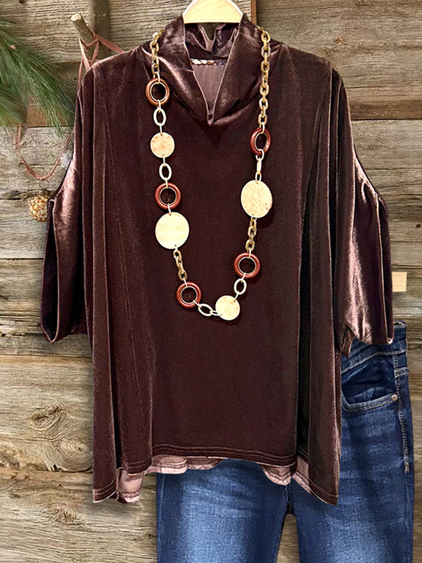 Velvet Cowl Neck Loose Blouse
