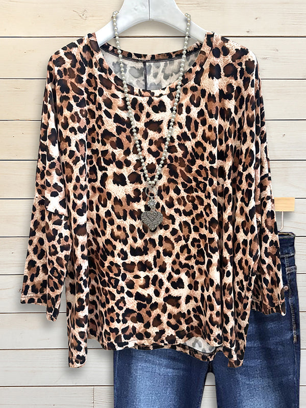 Leopard Print Round Neck Blouse