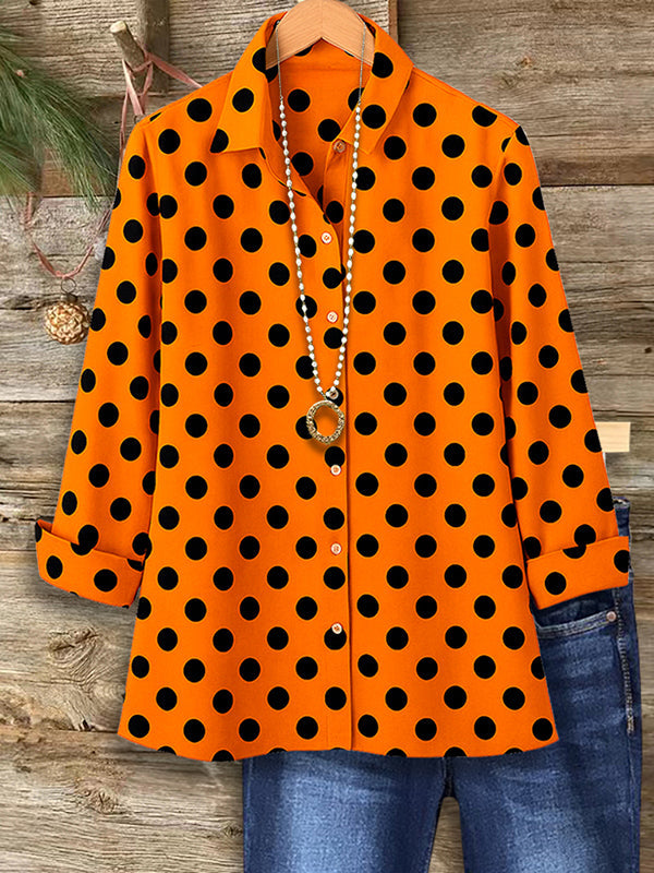 Orange Polka Dot Button-Up Shirt
