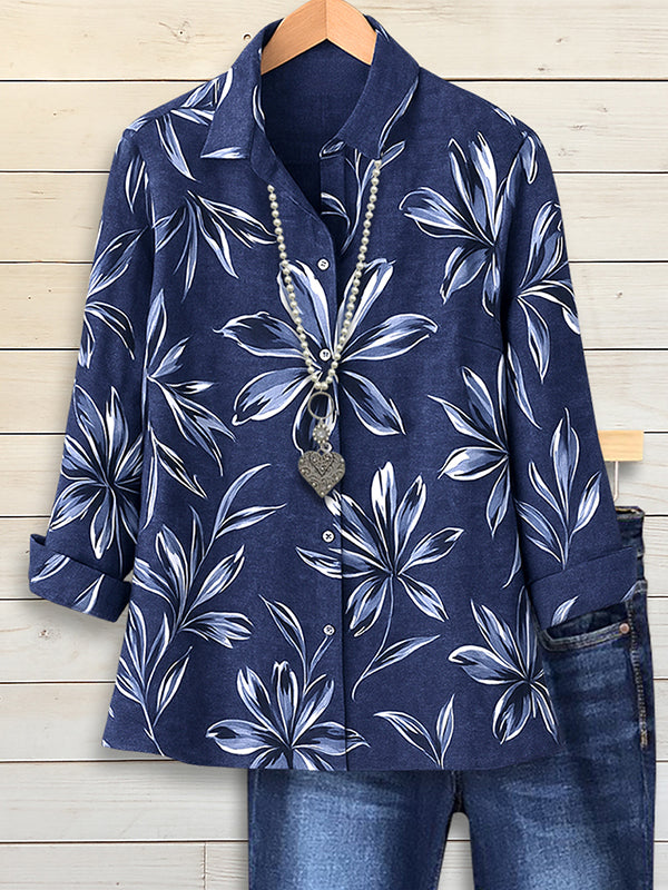 Navy Petal Print Shirt