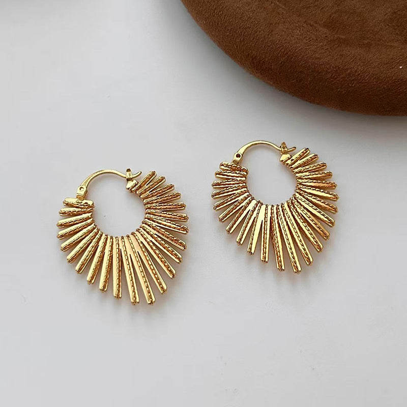 Golden Sunburst Hoop Earrings