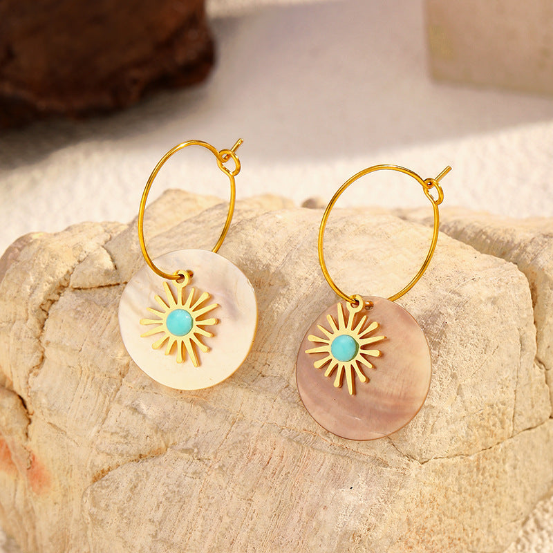 Golden Sunburst Shell Earrings