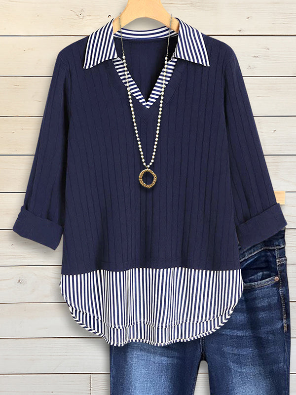 Navy Contrast Collar Top
