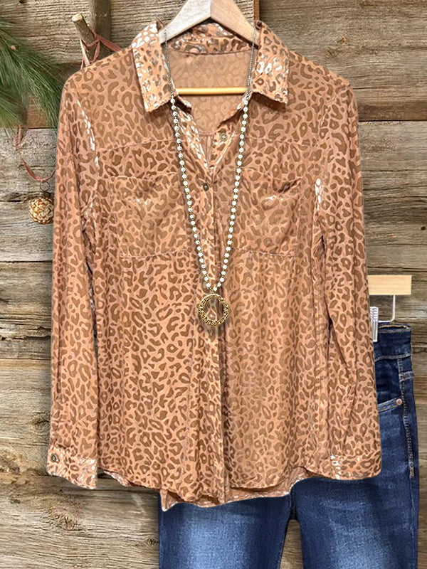 Leopard Velvet Button Down Shirt
