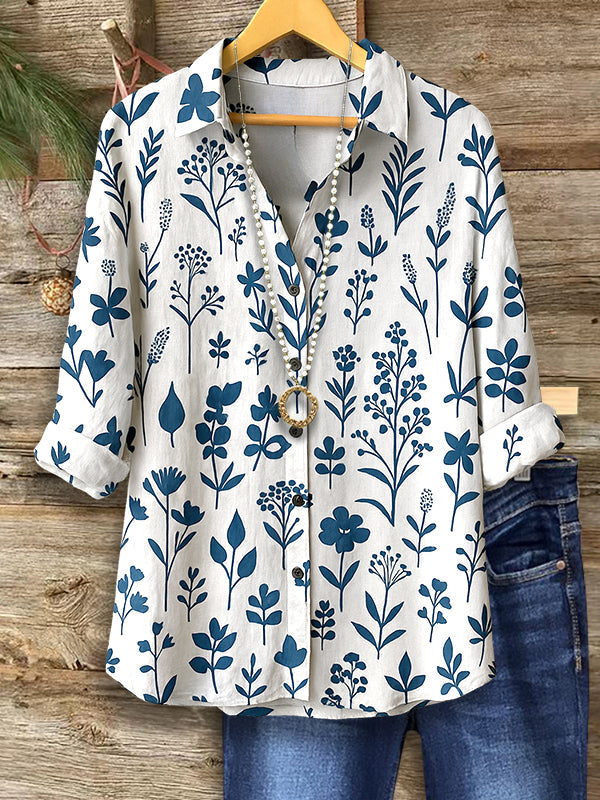 Navy Botanical Button Lapel Shirt
