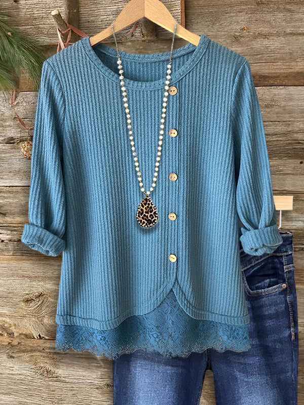 Sky Lace Button Knit Top