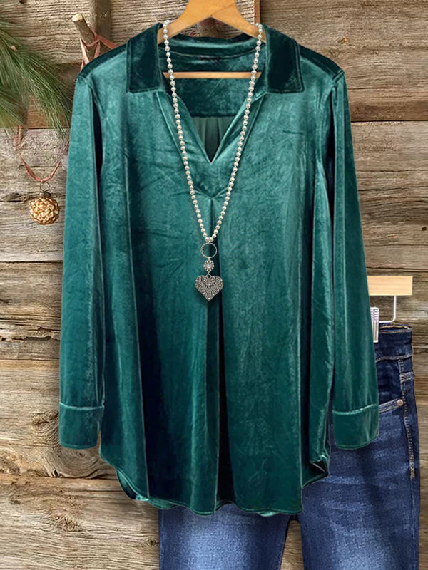 Emerald Velvet V-Neck Top
