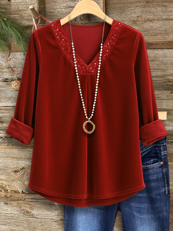 Velvet Grace V-Neck Blouse