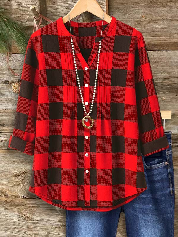 Classic Red Plaid Pintuck Shirt