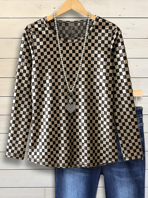 Glam Check Metallic Top