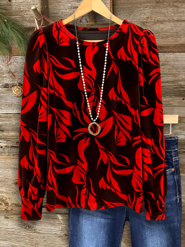 Crimson Bloom Velvet Blouse