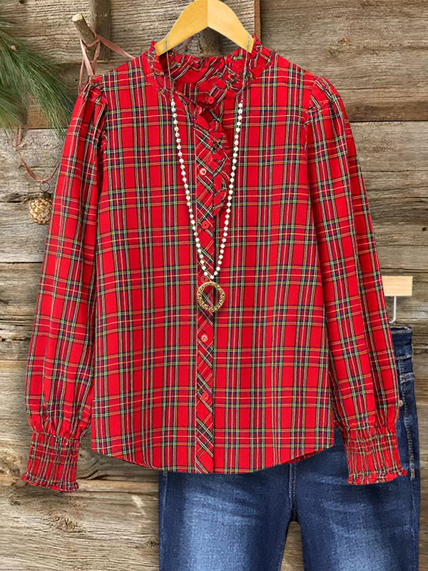 Holiday Plaid Ruffle Blouse