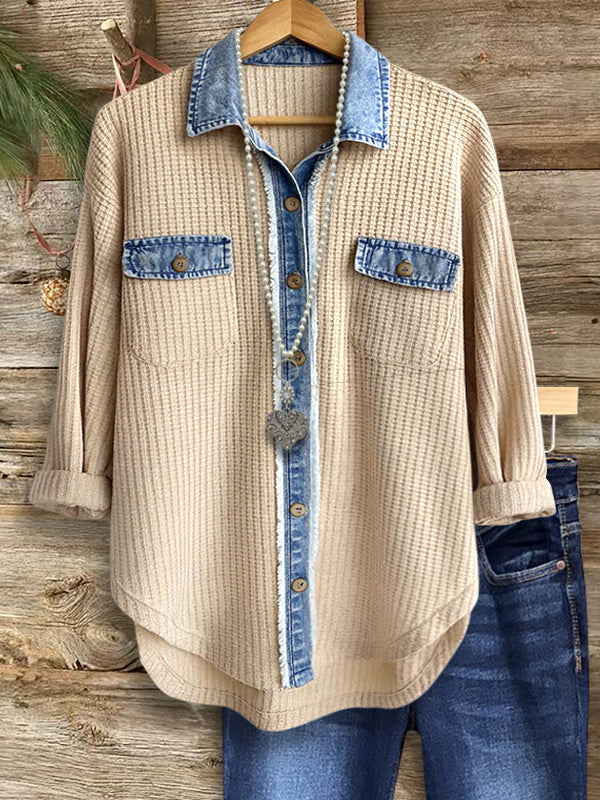 Denim Patch Button-Down Shirt