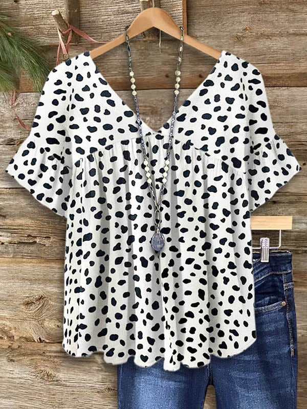 Color Block Ruffled Loose Casual Blouse