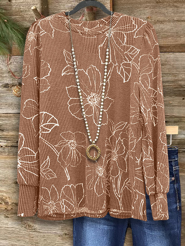 Line Floral Print Casual Top