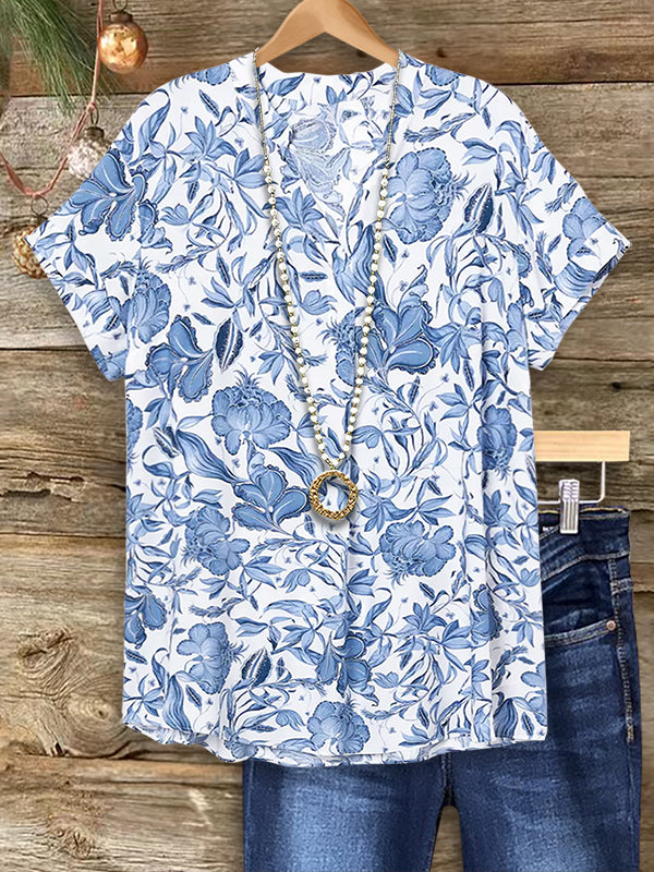 Vintage Floral Print Casual Blouse